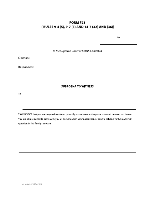 Form F23  Printable Pdf