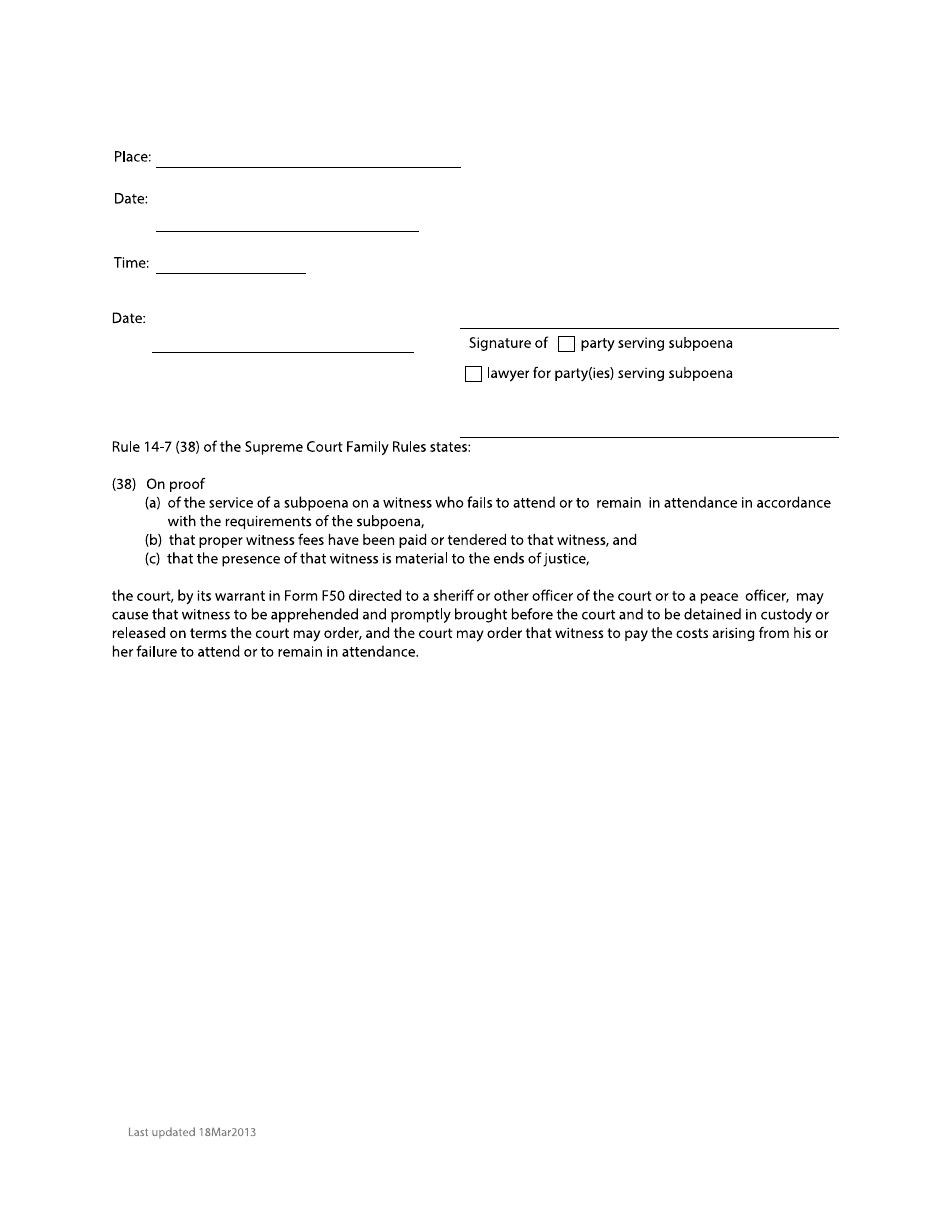 Form F23 Subpoena to Witness - British Columbia, Canada, Page 2