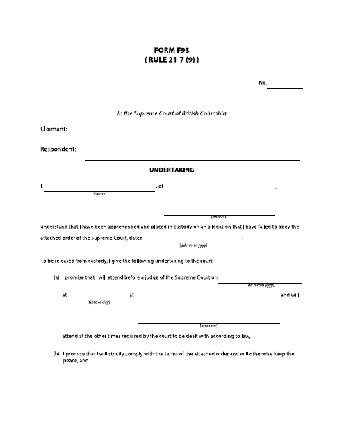 Form F93 Undertaking - British Columbia, Canada