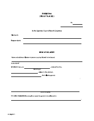 Form F60 Writ of Delivery - British Columbia, Canada