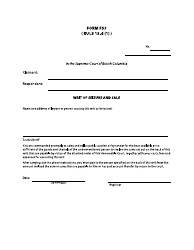 Form F57 Writ of Seizure and Sale - British Columbia, Canada