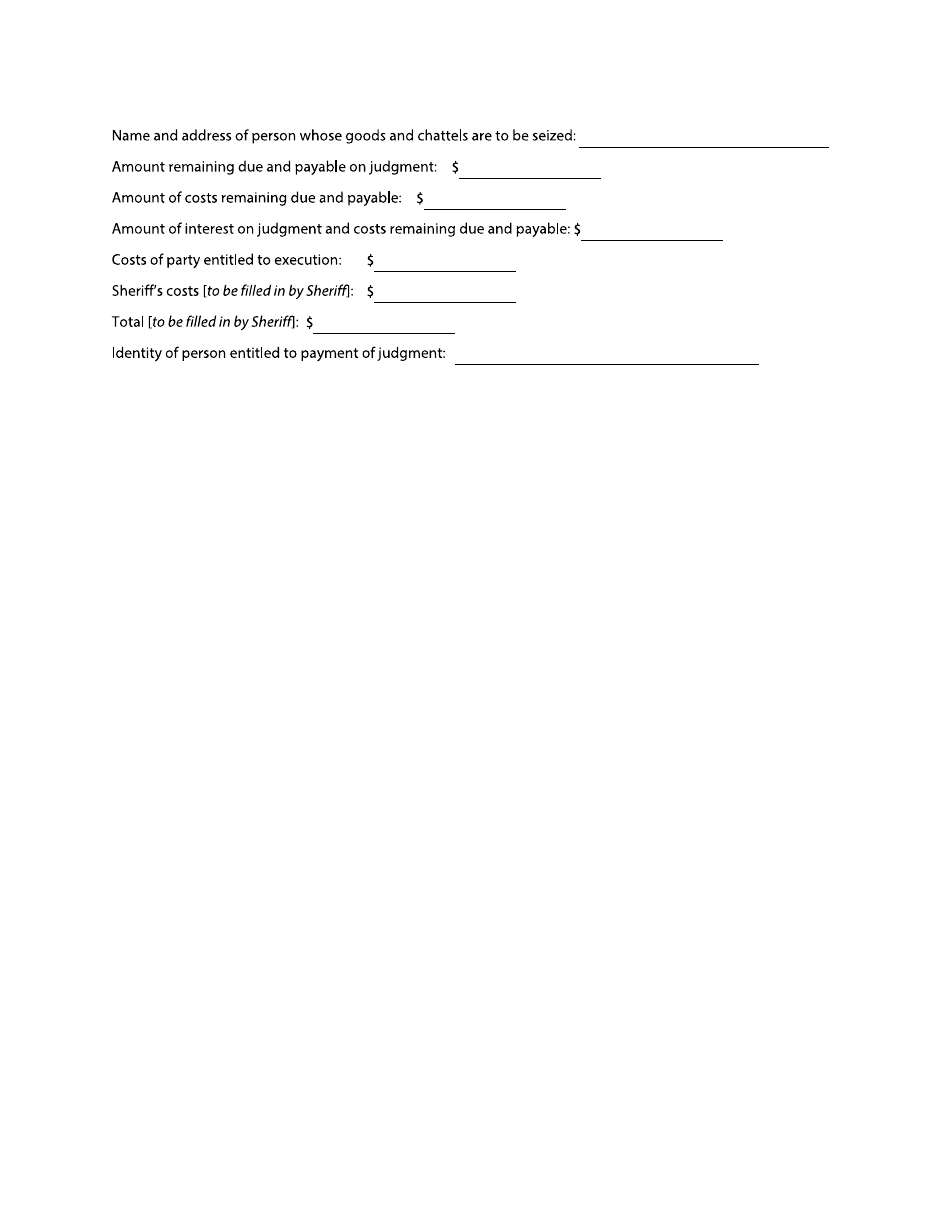Form F57 Writ of Seizure and Sale - British Columbia, Canada, Page 2