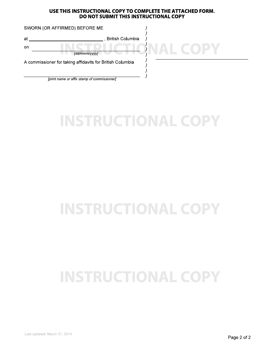 Form P24 Affidavit in Support of Application for Resealing - British Columbia, Canada, Page 2