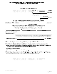 Document preview: Form P10 Affidavit of Assets and Liabilities for Domiciled Estate Grant - British Columbia, Canada