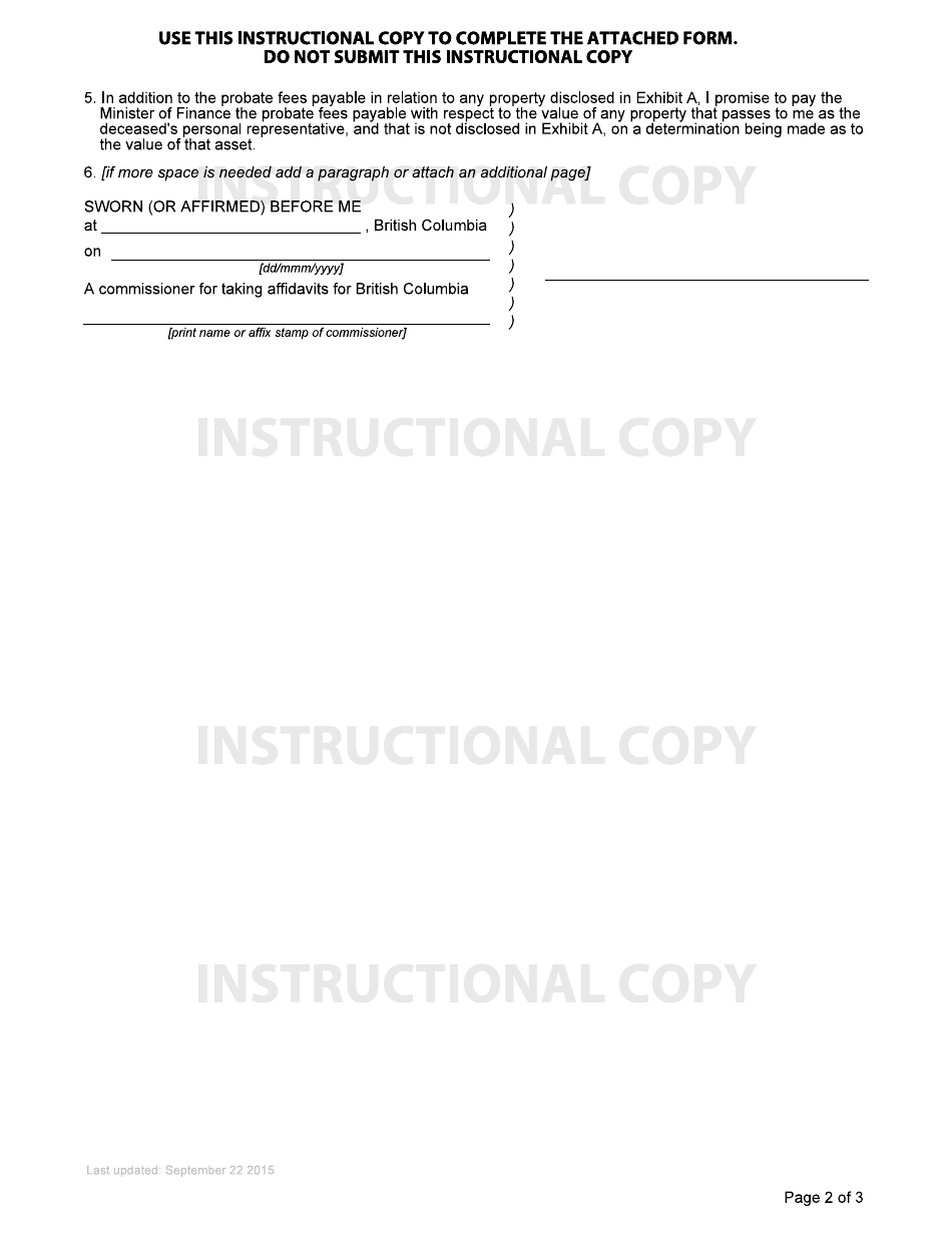 Form P10 Affidavit of Assets and Liabilities for Domiciled Estate Grant - British Columbia, Canada, Page 2