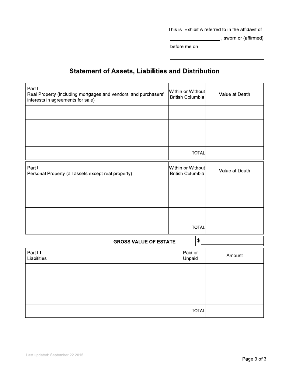 Form P10 Affidavit of Assets and Liabilities for Domiciled Estate Grant - British Columbia, Canada, Page 6