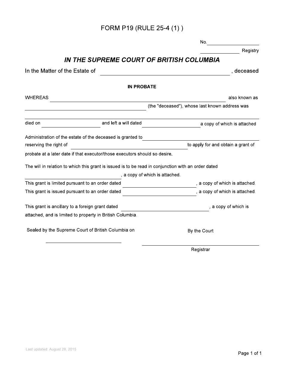 Form P19 Estate Grant - British Columbia, Canada, Page 3