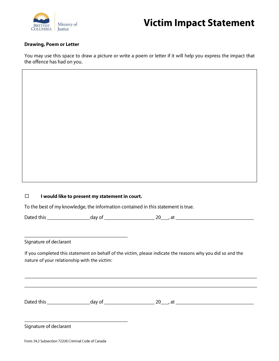 Form 34.2 Victim Impact Statement - British Columbia, Canada, Page 3