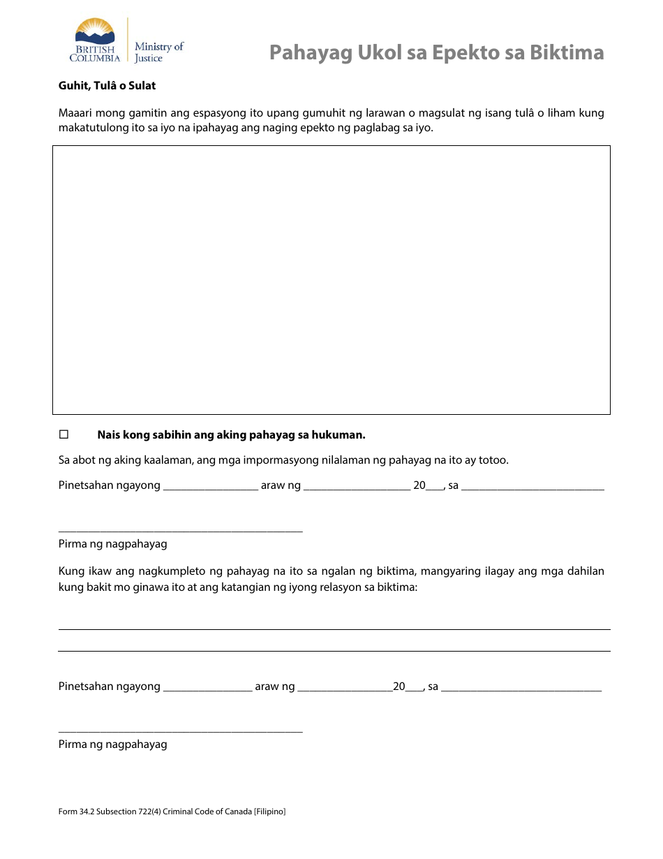 Form 34.2 Victim Impact Statement - British Columbia, Canada (Filipino), Page 3