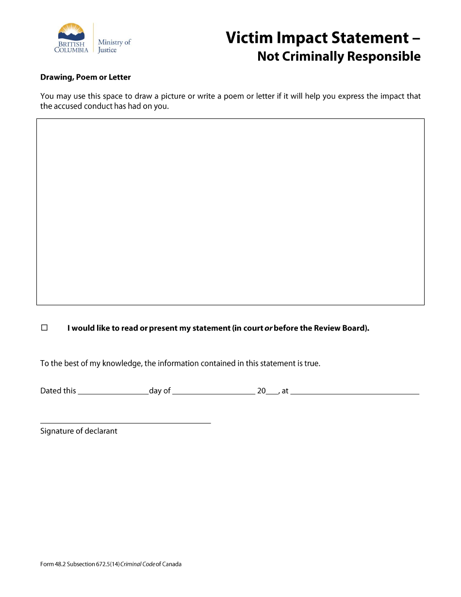 Form 48.2 Victim Impact Statement - Not Criminally Responsible - British Columbia, Canada, Page 3