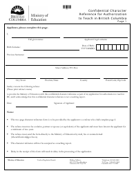 Confidential Character Reference for Authorization to Teach in British Columbia - British Columbia, Canada