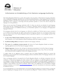Sample Letter Concerning Establishing an Official Language Authority for a First Nations Language - British Columbia, Canada