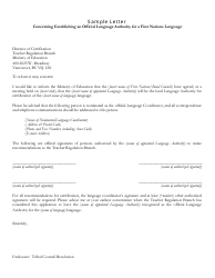 Sample Letter Concerning Establishing an Official Language Authority for a First Nations Language - British Columbia, Canada, Page 2