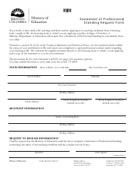 Statement of Professional Standing Request Form - British Columbia, Canada
