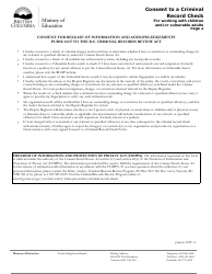 Consent to a Criminal Record Check for Working With Children and/or Vulnerable Adults - British Columbia, Canada, Page 2