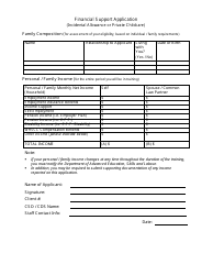 Document preview: Financial Support Application (Incidental Allowance or Private Childcare) - British Columbia, Canada