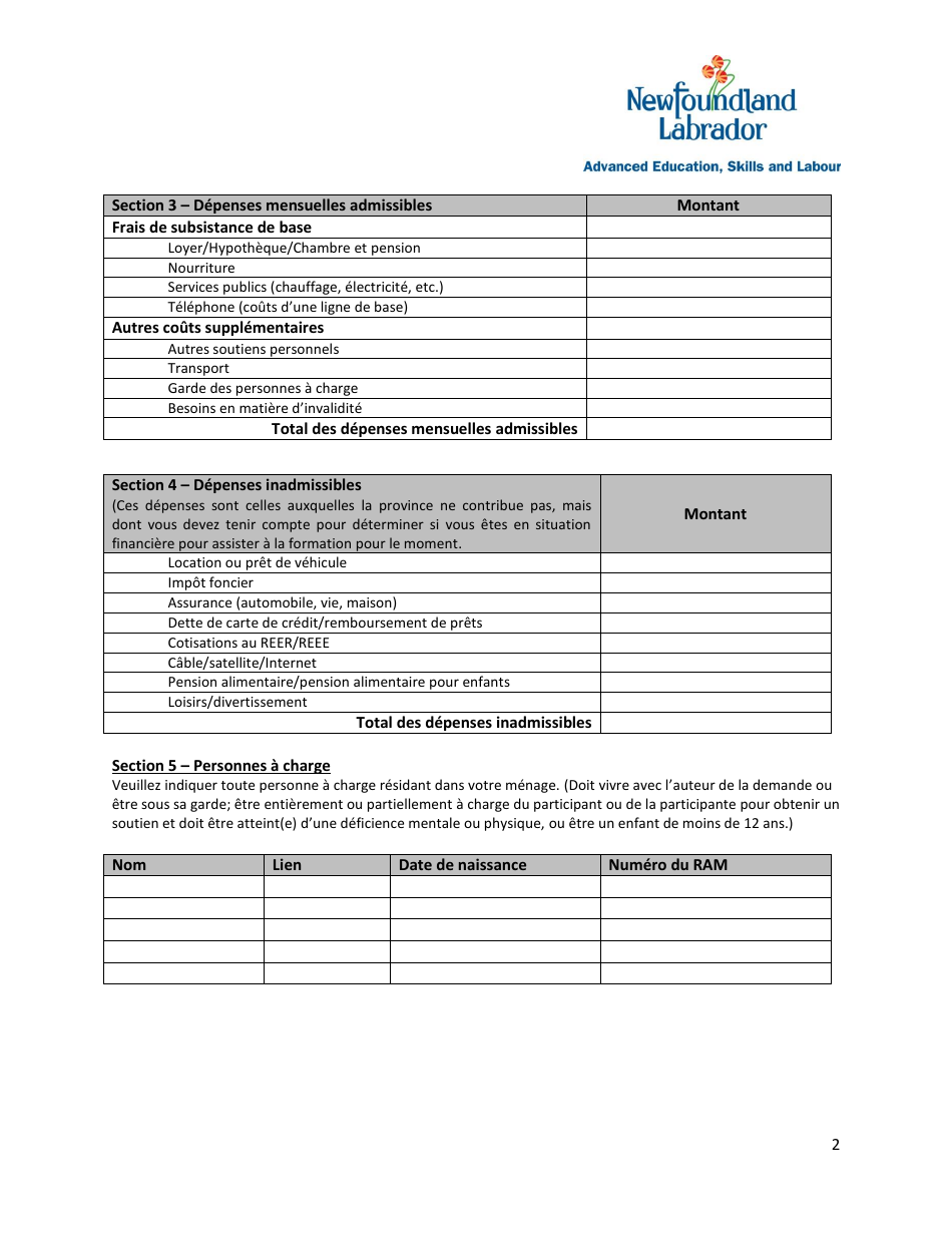 Feuille De Calcul Du Budget Financier - Newfoundland and Labrador, Canada (French), Page 2