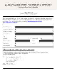 Document preview: Application for Arbitrator Training Program - Newfoundland and Labrador, Canada