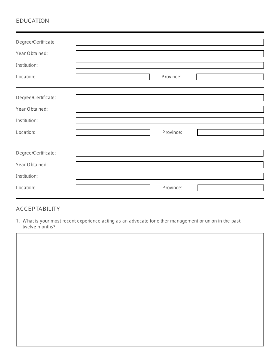 Application for Arbitrator Training Program - Newfoundland and Labrador, Canada, Page 2