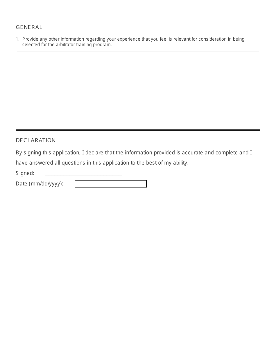 Application for Arbitrator Training Program - Newfoundland and Labrador, Canada, Page 5