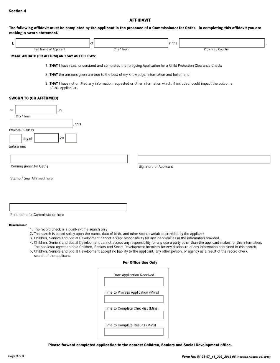 Form 51-08-07_41_302_2015 05 Application for a Child Protection Clearance Check - Newfoundland and Labrador, Canada, Page 3
