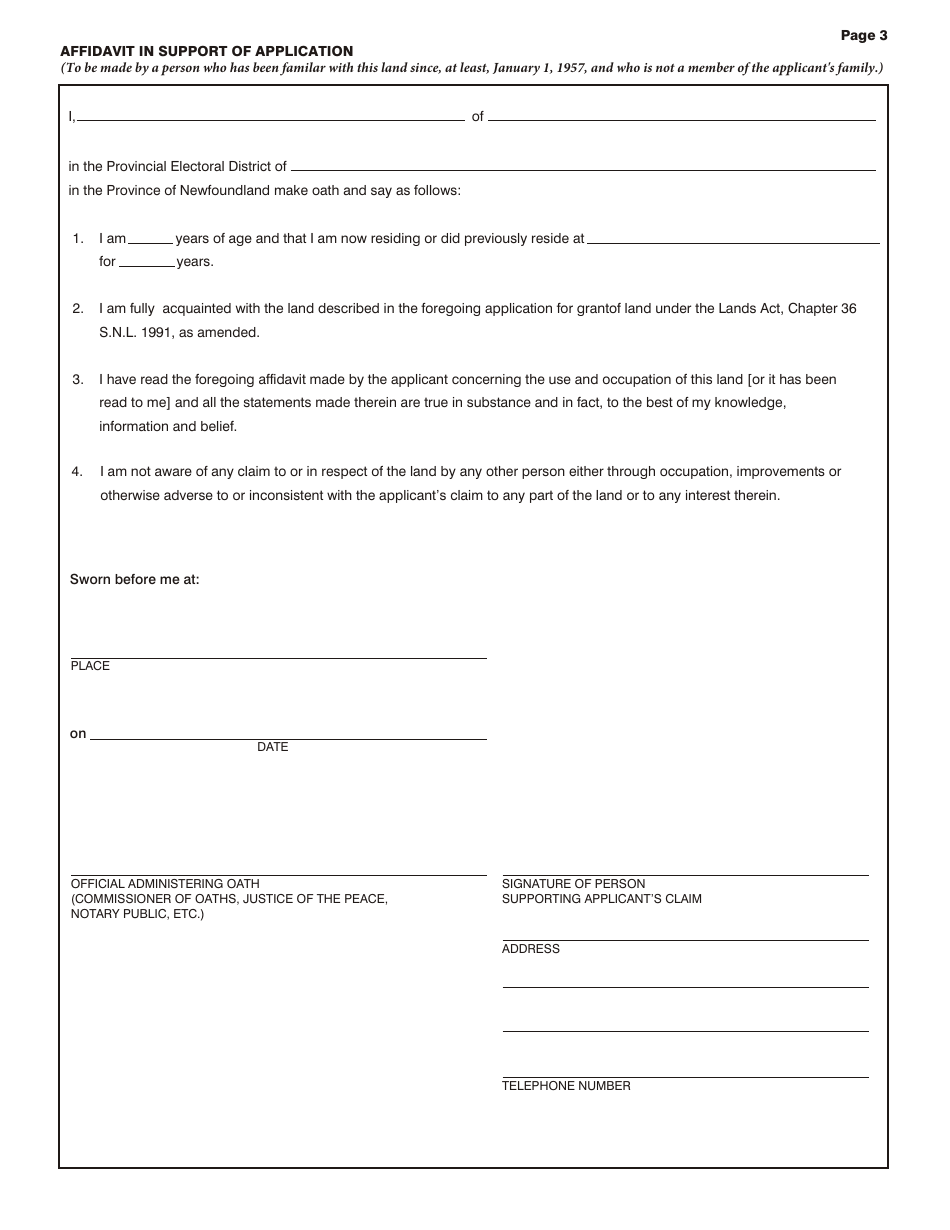 Form CL-0004 Application for Grant of Land - Newfoundland and Labrador, Canada, Page 3