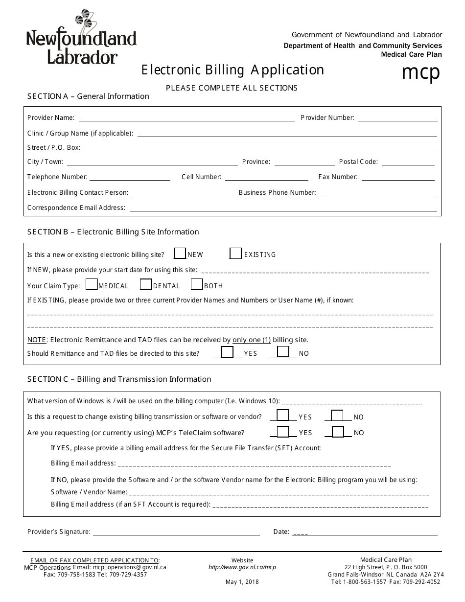 Electronic Billing Application - Newfoundland and Labrador, Canada, Page 1