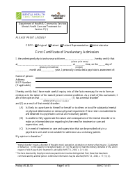 Form MHCTA-01 &quot;First Certificate of Involuntary Admission&quot; - Newfoundland and Labrador, Canada