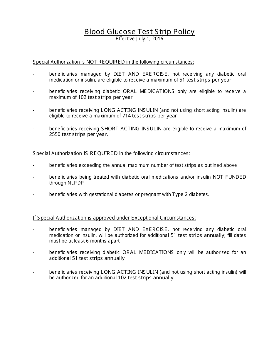 Special Authorization Request Form - Request for Coverage of Blood Glucose Test Strips - Newfoundland and Labrador, Canada, Page 2