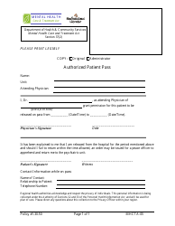 Document preview: Form MHCTA-05 Authorized Patient Pass - Newfoundland and Labrador, Canada