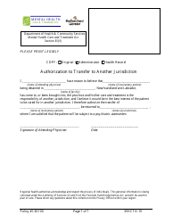 Form MHCTA-10 &quot;Authorization to Transfer to Another Jurisdiction&quot; - Newfoundland and Labrador, Canada