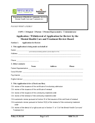 Form MHCTA-13 &quot;Application / Withdrawal of Application for Review by the Mental Health Care and Treatment Review Board&quot; - Newfoundland and Labrador, Canada