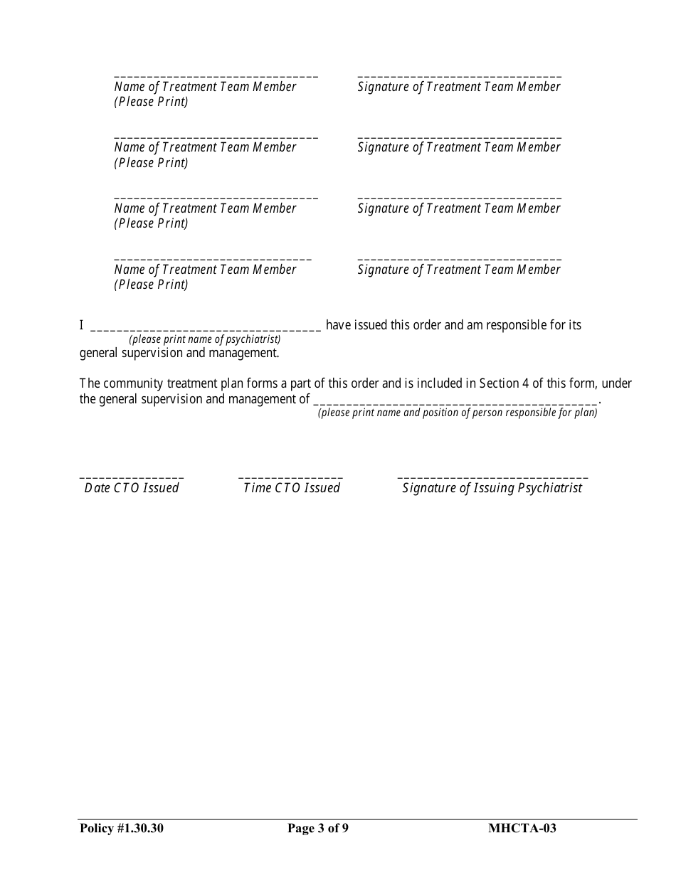 Form MHCTA-03 Community Treatment Order - Newfoundland and Labrador, Canada, Page 3