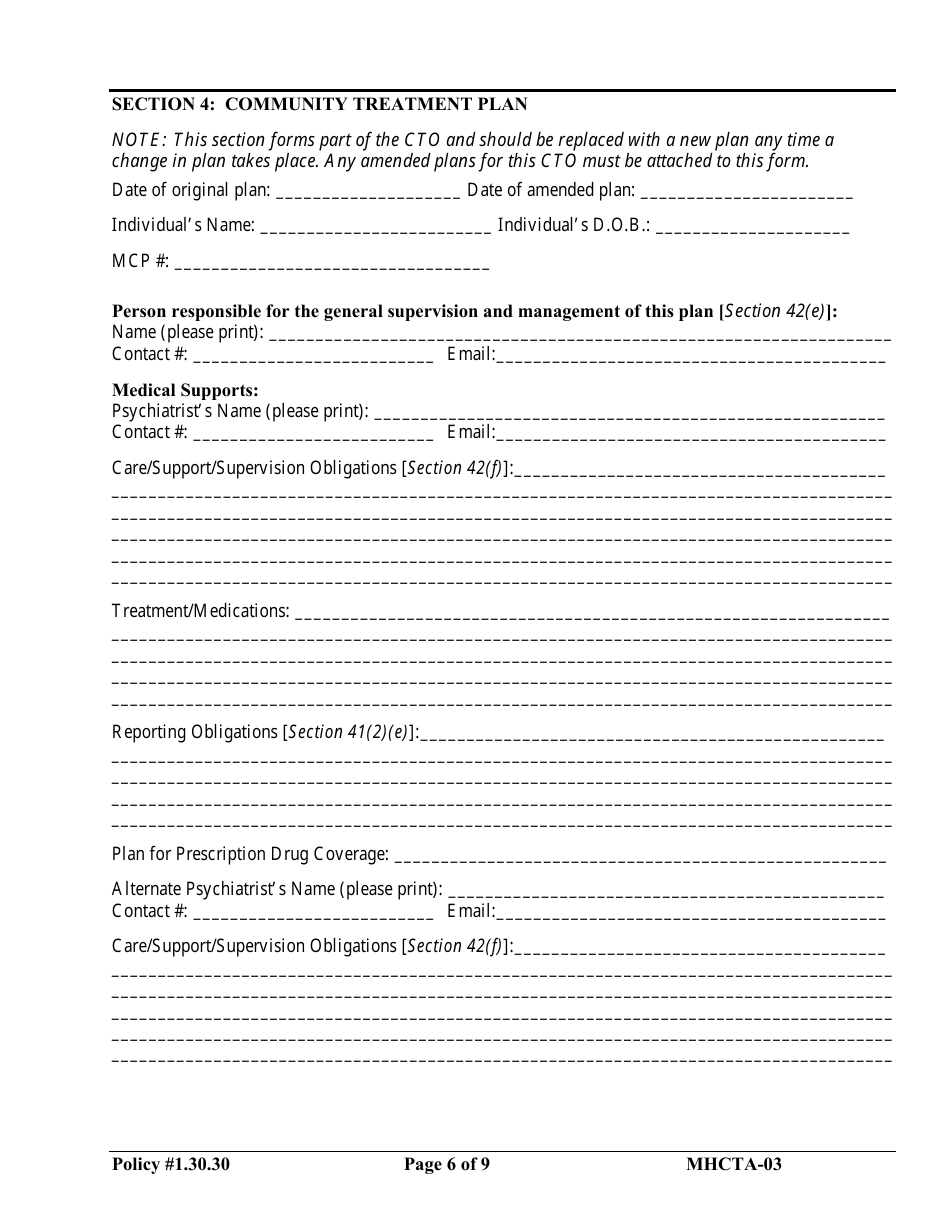 Form MHCTA-03 Community Treatment Order - Newfoundland and Labrador, Canada, Page 6