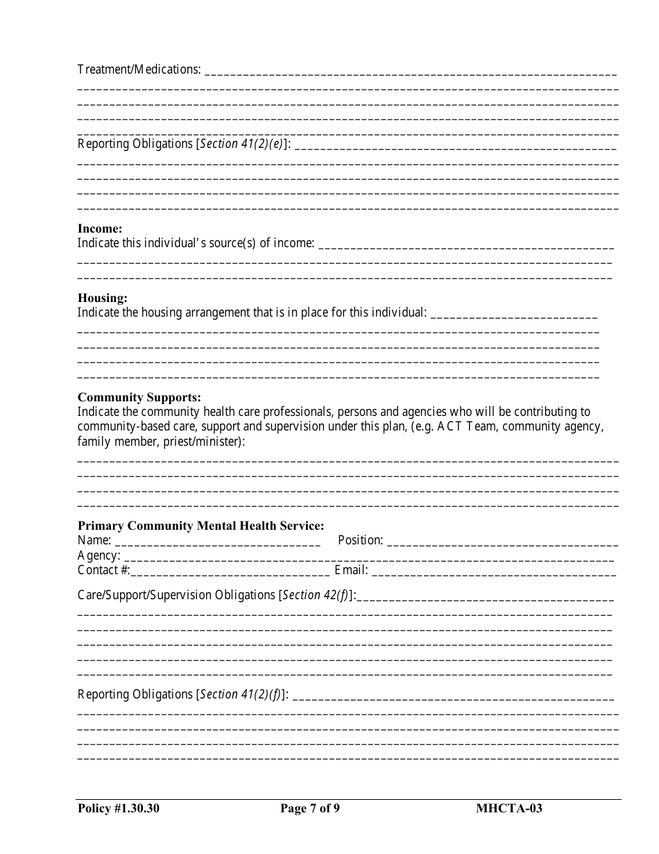 Form MHCTA-03 Community Treatment Order - Newfoundland and Labrador, Canada, Page 7