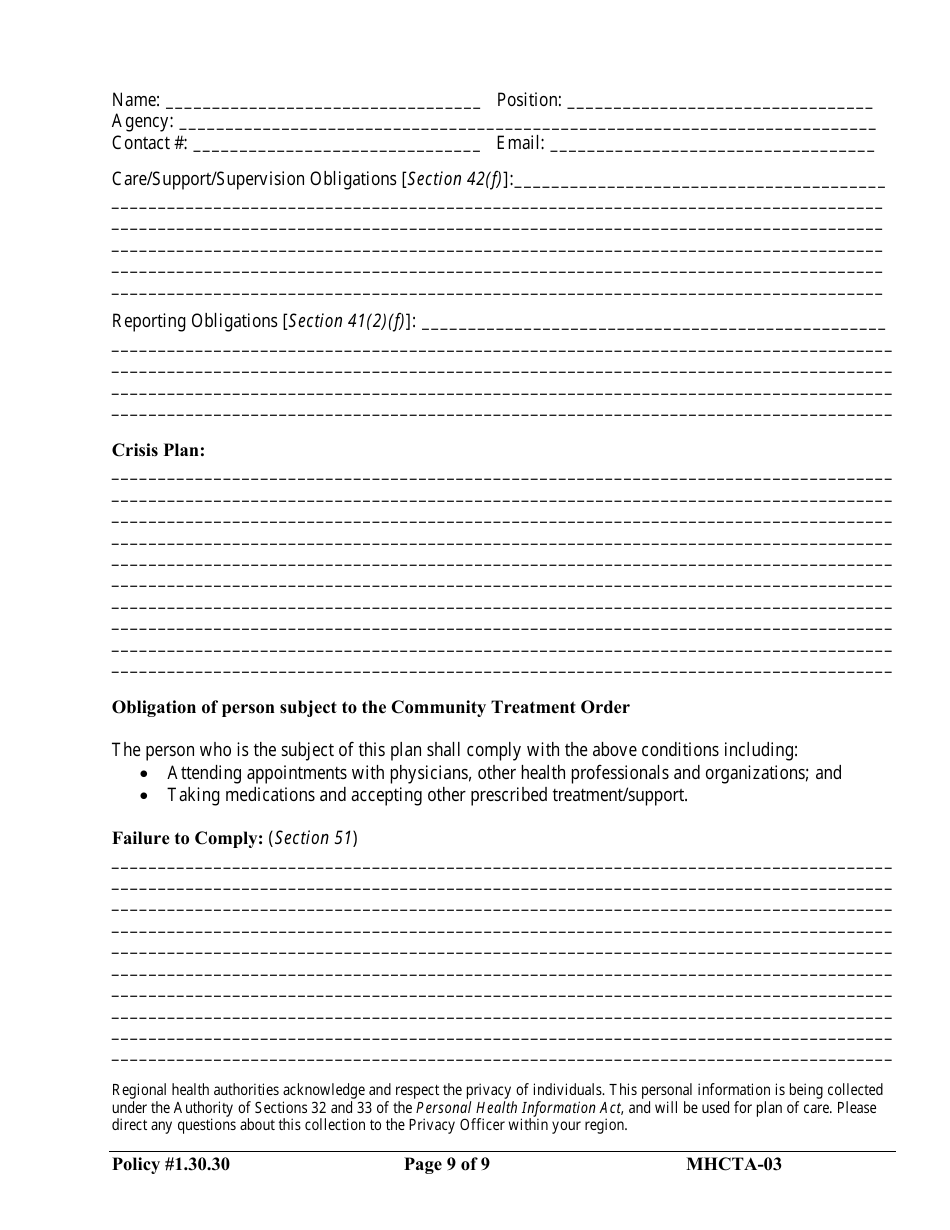 Form MHCTA-03 Community Treatment Order - Newfoundland and Labrador, Canada, Page 9