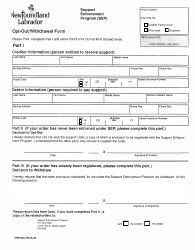&quot;Support Enforcement Program (Sep) Opt-Out/Withdrawal Form&quot; - Newfoundland and Labrador, Canada