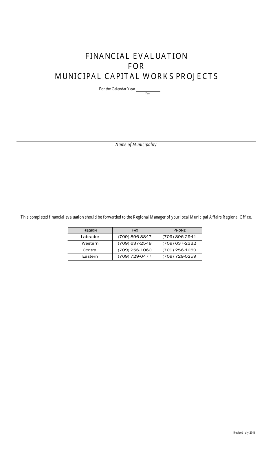 Financial Evaluation for Municipal Capital Works Projects - Newfoundland and Labrador, Canada, Page 1