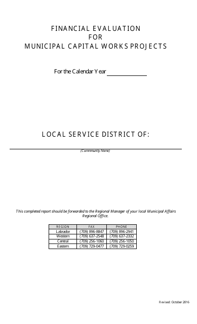 Financial Evaluation Form for Local Service Districts - Newfoundland and Labrador, Canada Download Pdf