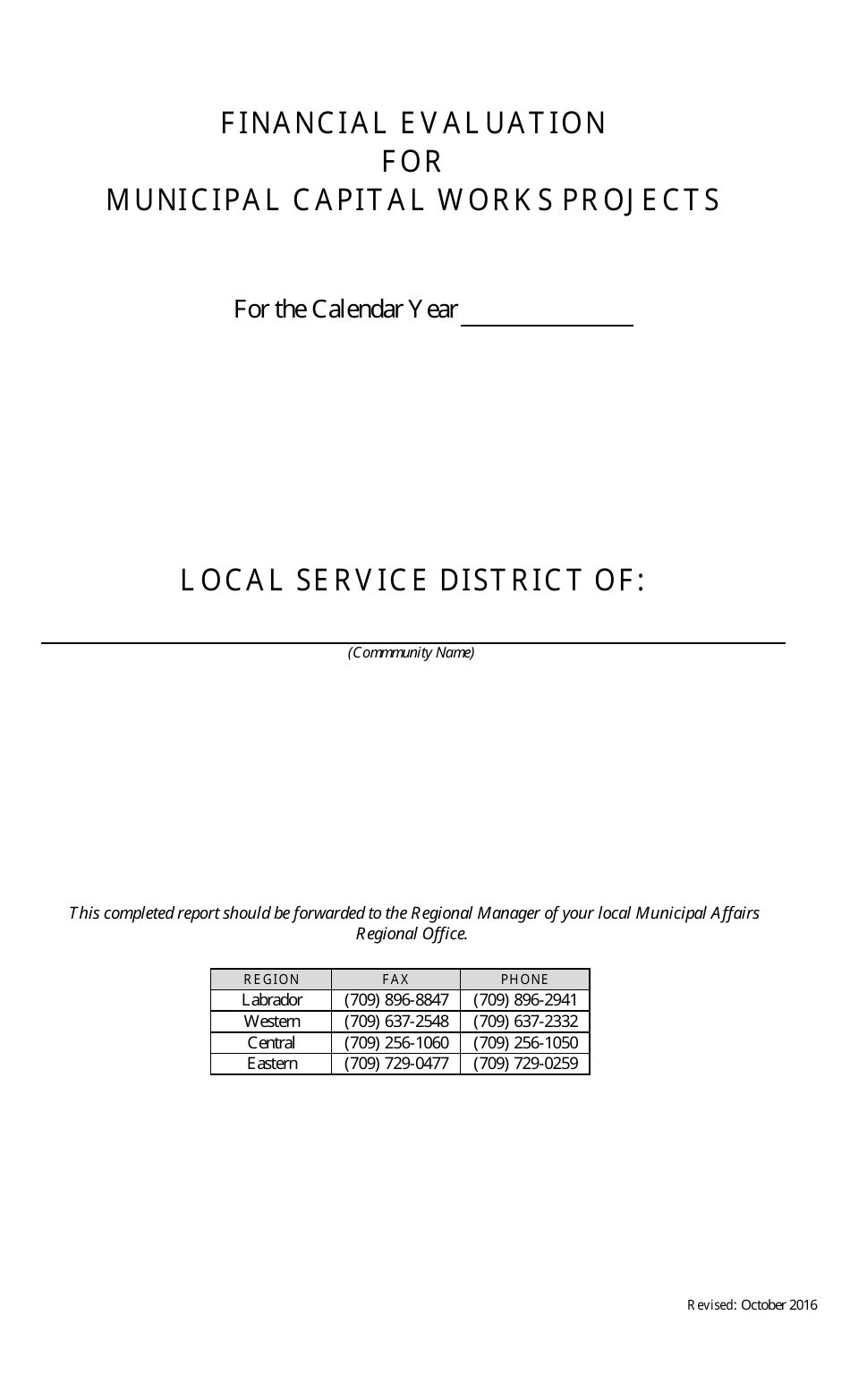 Financial Evaluation Form for Local Service Districts - Newfoundland and Labrador, Canada, Page 1