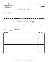 Document preview: Form MEF-07 Ward Councillor Ballot - Newfoundland and Labrador, Canada