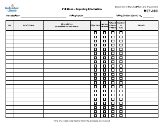 Form MEF-08C &quot;Poll Book - Reporting Information&quot; - Newfoundland and Labrador, Canada