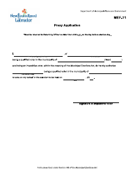 Form MEF-11 &quot;Proxy Application&quot; - Newfoundland and Labrador, Canada