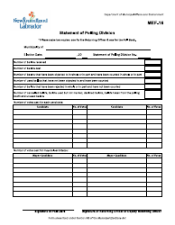 Form MEF-16 &quot;Statement of Polling Division&quot; - Newfoundland and Labrador, Canada