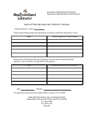 Document preview: Notice of Pesticide Applicator Addition / Removal - Newfoundland and Labrador, Canada