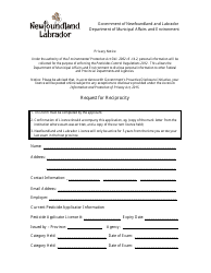 Request for Reciprocity - Newfoundland and Labrador, Canada