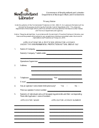 Document preview: Application for a Pesticide Operator License - Newfoundland and Labrador, Canada