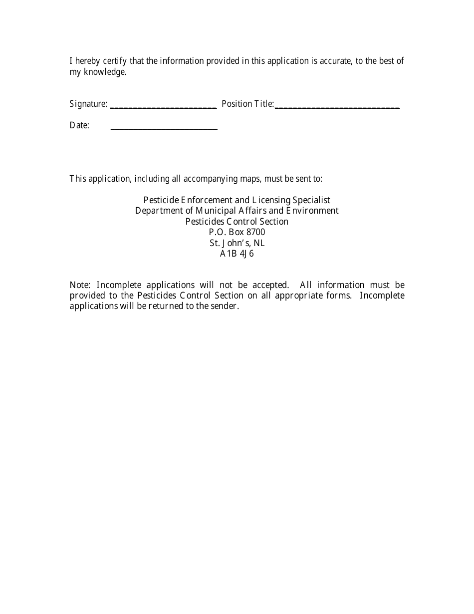 Application for a Pesticide Operator License - Newfoundland and Labrador, Canada, Page 6