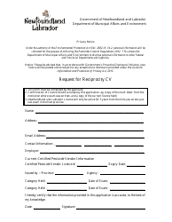Request for Reciprocity Cv - Newfoundland and Labrador, Canada