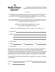 &quot;Application for a Domestic Class Pesticide Vendor Licence&quot; - Newfoundland and Labrador, Canada